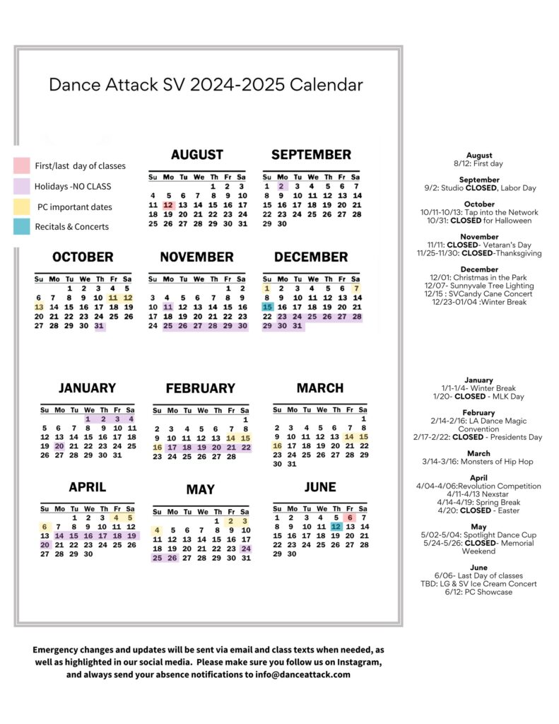 School Year calendar with holiday dates